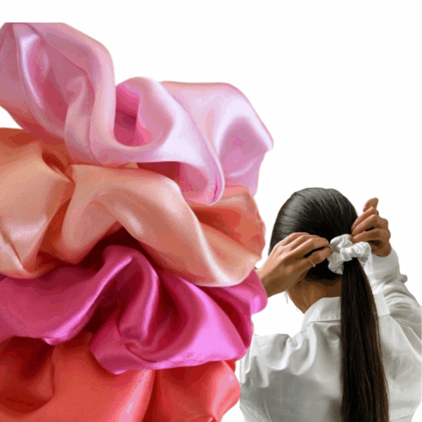 Kit 100 Xuxinhas de Cetim Scrunchie Tons de Rosa - Imagem 2